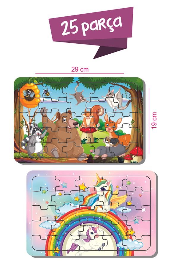 Dinozor, Sevimli Araçlar, Unicorn, Hayvanlar, Gezegen, Kamyon, Araba 16-25-56 Parça Ahşap Puzzle Set - 3