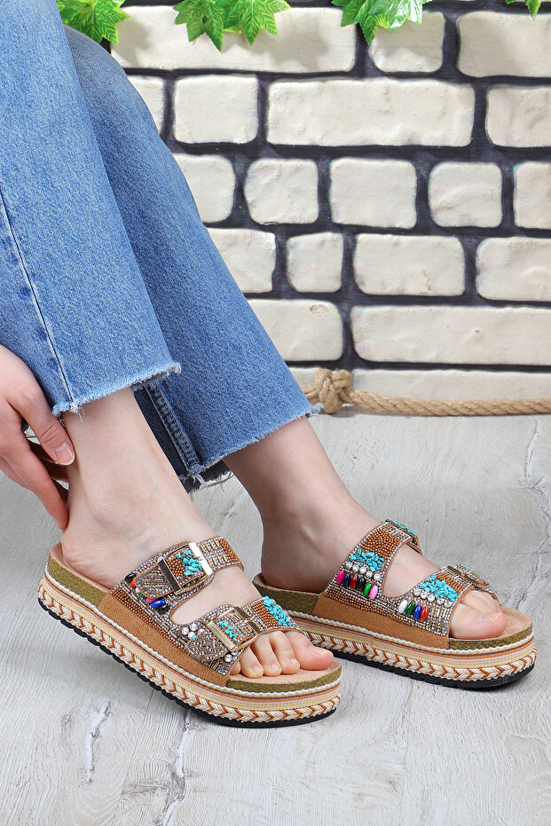 Quenn Stone Bead Detailed Sea Beach Daily Women's Slippers