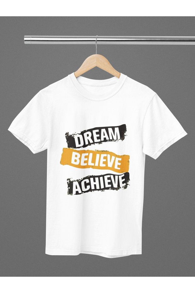 Women/Men 100% Cotton Dream Believe Achieve Transfer Printed Round Neck Short Sleeve Tee