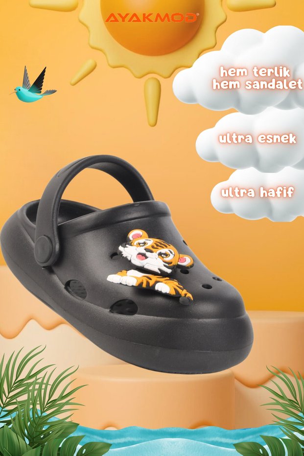 Black Unisex Children's Sabo Slippers Yumurcak B