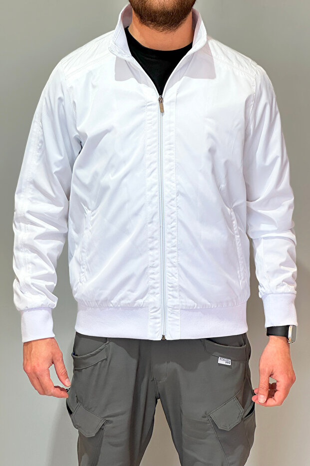 Men's Zippered Seasonal Jacket Single Top Reu-9114 White