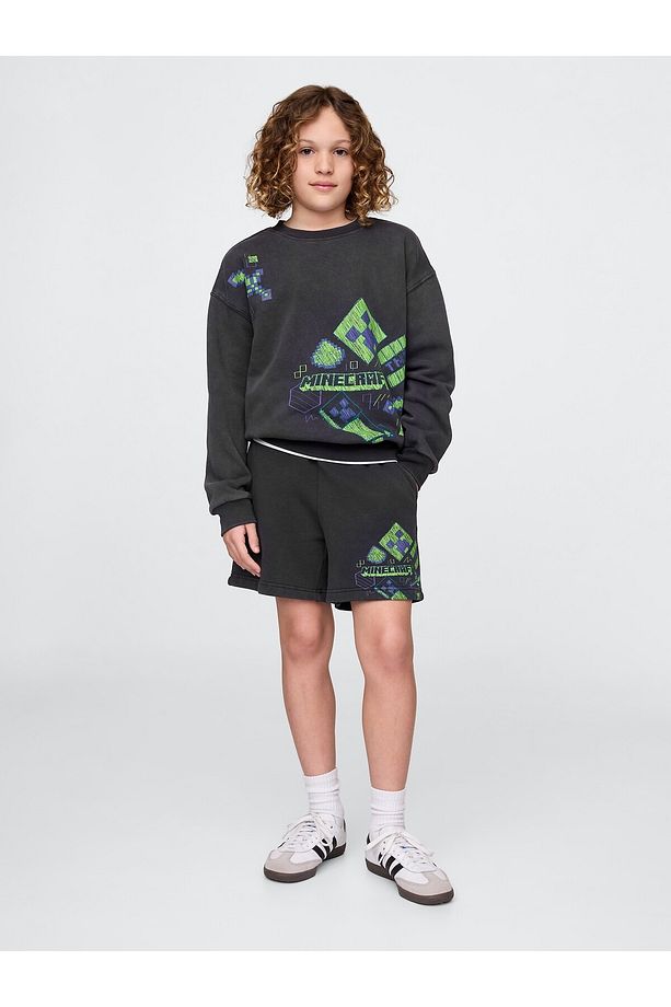 Erkek Çocuk Siyah Grafik Fleece Pull-On Şort - 1