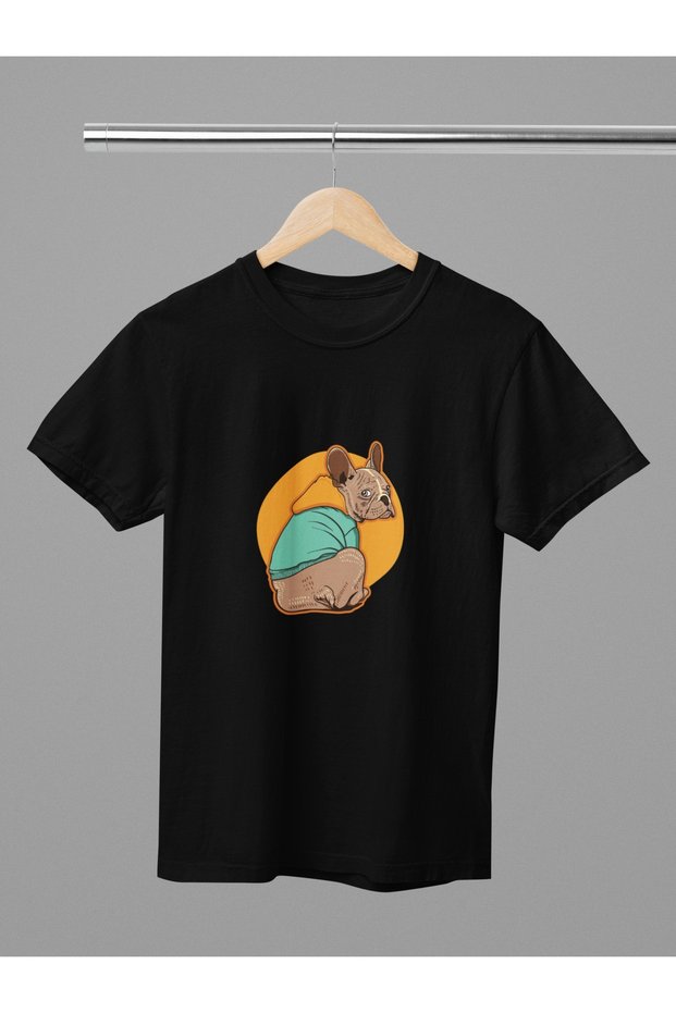 Women/Men 100% Cotton French Bulldog Dog Transfer Printed Round Neck Short Sleeve Tee