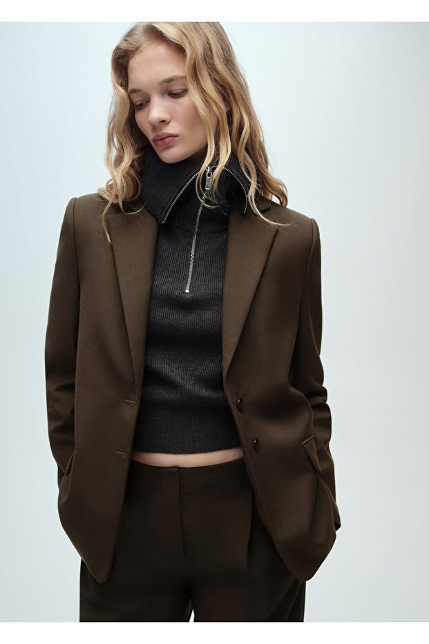 Düz kesim blazer ceket - 1