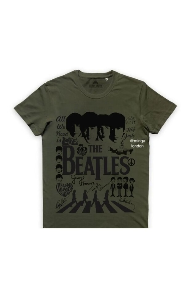 The Beatles Music Group Khaki Color Front Printed Oversize T-Shirt