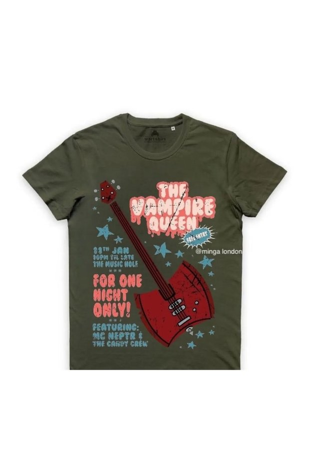 The Wampire Queen Khaki Color Front Printed Oversize T-Shirt