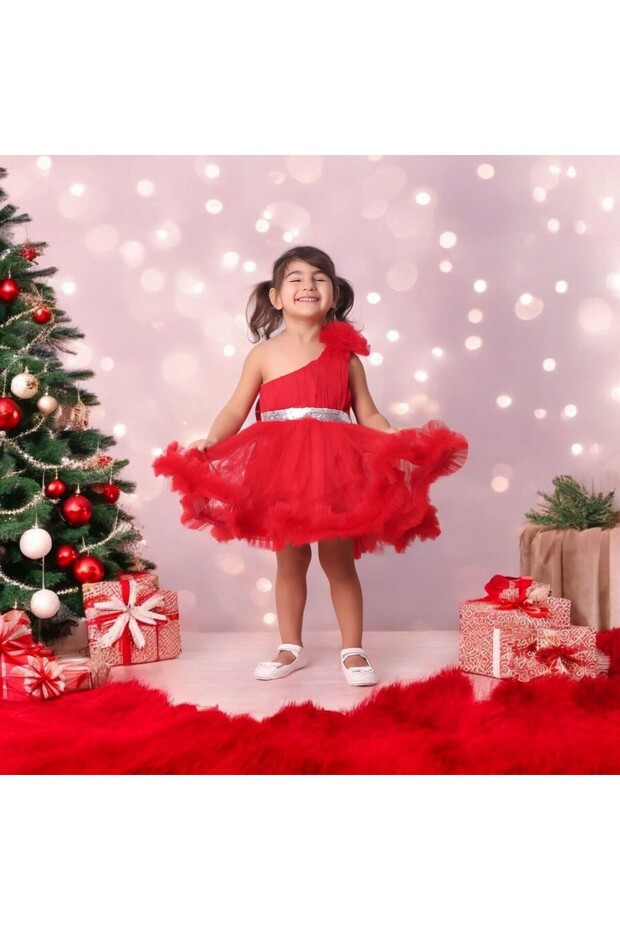 ONE SHOULDER SHORT GIRLS' EVENING DRESS