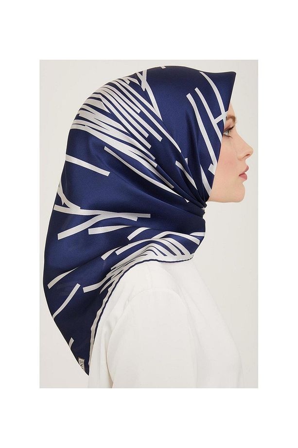 İpek Eşarp 2024 Yaz - 9165-80 Lacivert Gri Twill - 3