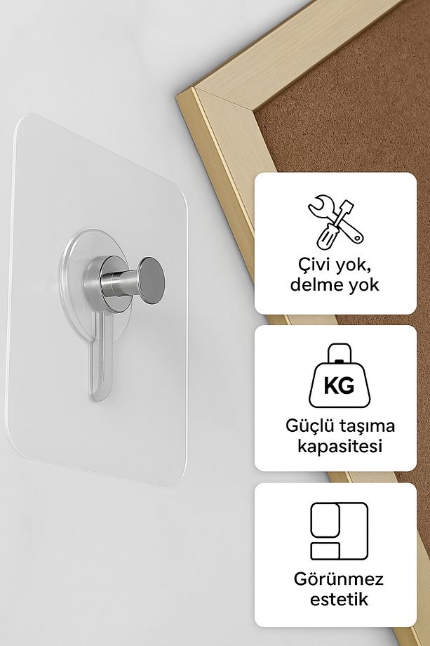 Pratik 1 Adet Güçlü Yapışkanlı Duvar Vidası Matkap Delme Yok - Elbise Çervece Askısı Çivi - 3