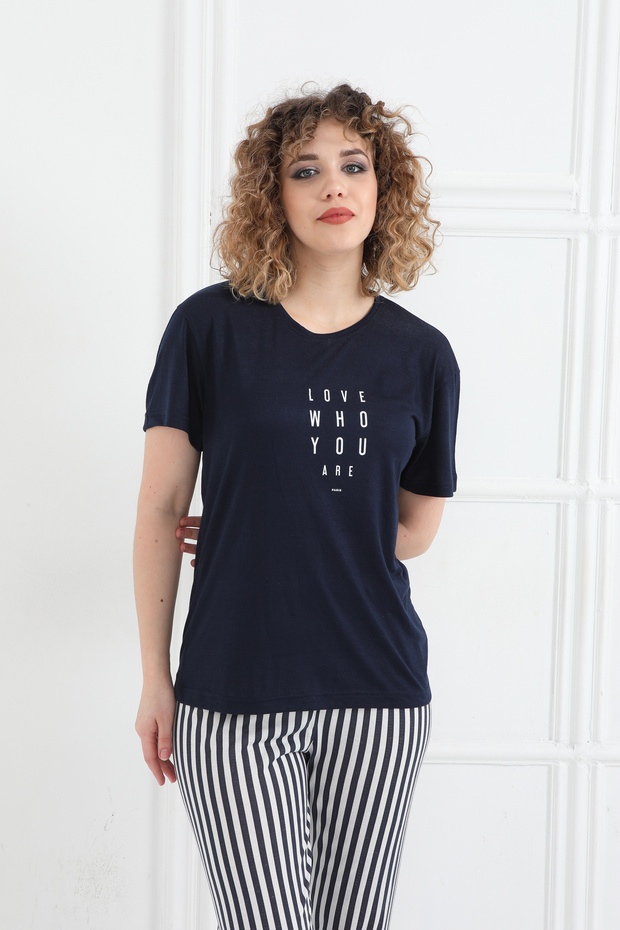 بدلة بيجامة صيفية مخططة - 5