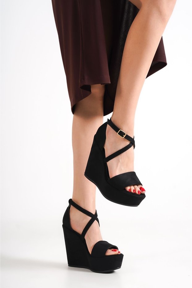 Alessi; Black Suede Suede, 12 cm Wedge Heeled Shoes