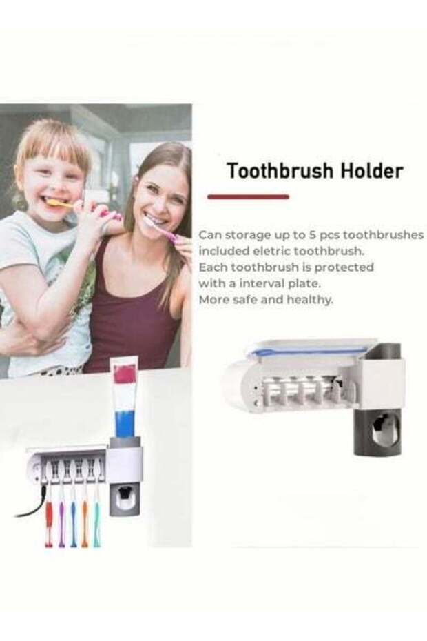 موزع معجون أسنان أوتوماتيكي، معقم فرشاة أسنان بالأشعة فوق البنفسجية، معجون أسنان ذكي - 4