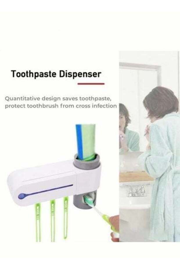 موزع معجون أسنان أوتوماتيكي، معقم فرشاة أسنان بالأشعة فوق البنفسجية، معجون أسنان ذكي - 3