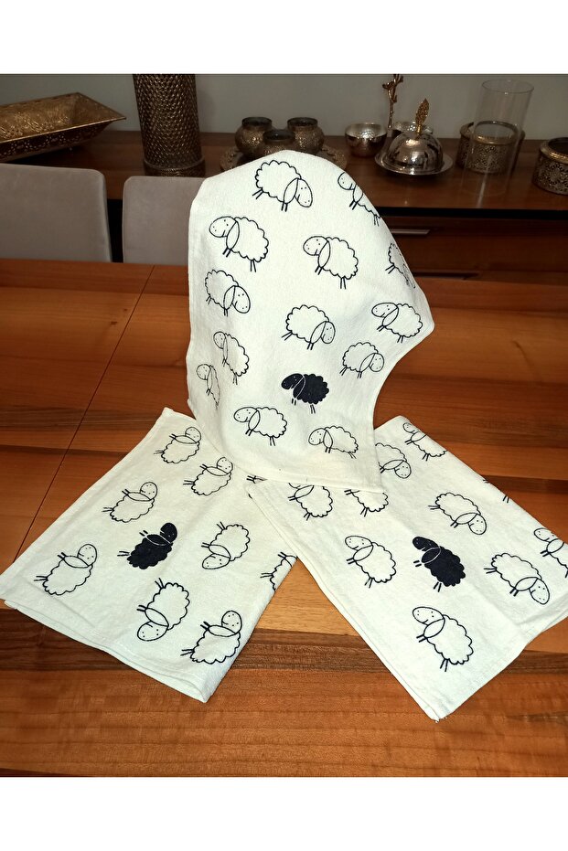 3-Piece Kitchen Towel Set 30X50 Cm., Illustrated Printed Towel, Patterned Cream Kitchen Towel Drying Cloth