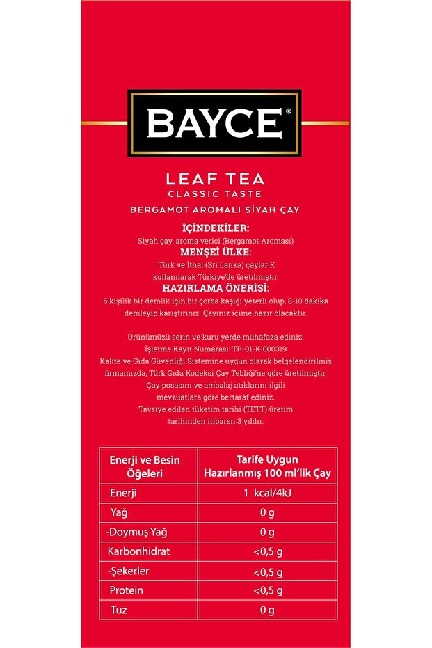 Bayce Leaf Tea Classic Taste 500 gr (EARL GREY - BERGAMOT - TOMURCUK ÇAYI) - 3