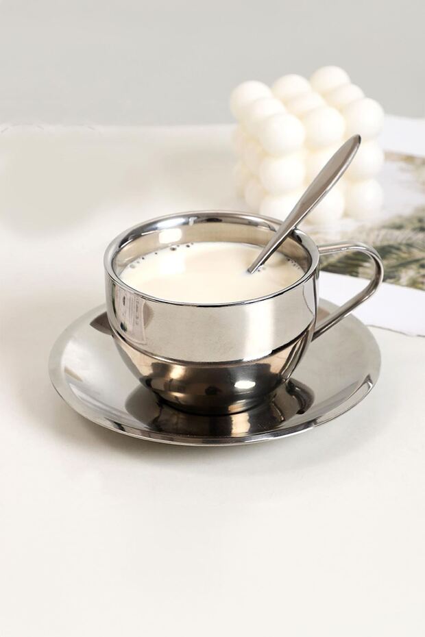 Çelik 2 Adet 180 ml Çift Cidar Espresso Kahve Fincan Set Sunum Bardağı - 3