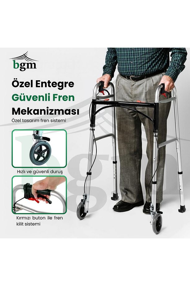 Frenli Tekerlekli Yürüteç Walker Hasta Yürüteci Yüksek Kalite Frenli Katlanır Walker - 2
