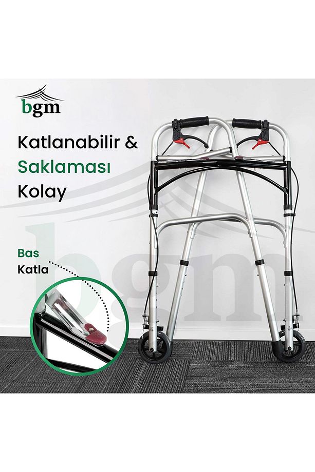 Frenli Tekerlekli Yürüteç Walker Hasta Yürüteci Yüksek Kalite Frenli Katlanır Walker - 4