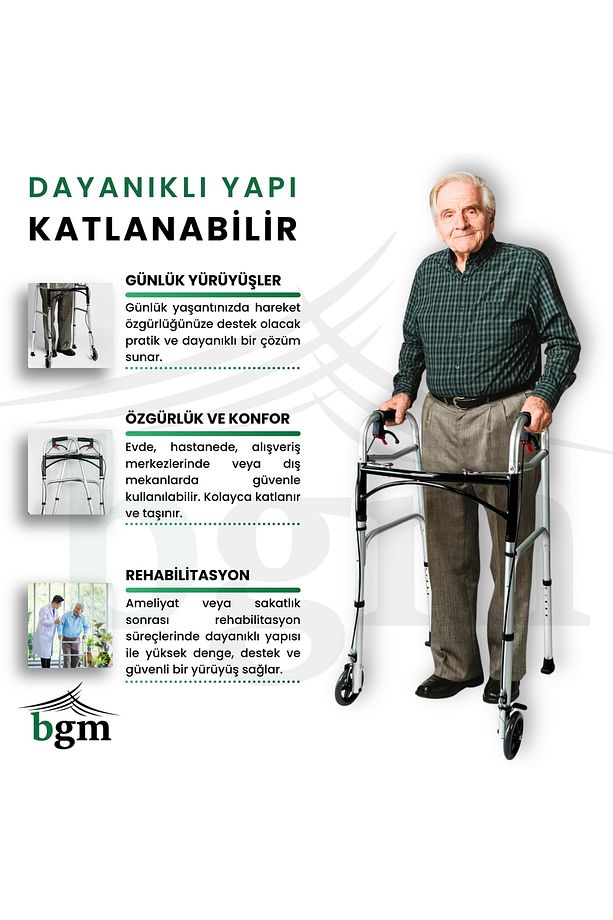 Frenli Tekerlekli Yürüteç Walker Hasta Yürüteci Yüksek Kalite Frenli Katlanır Walker - 6