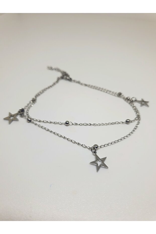 1. Grade Quality 316L Steel Anklet, Double Chain with Star Figure Model No 9