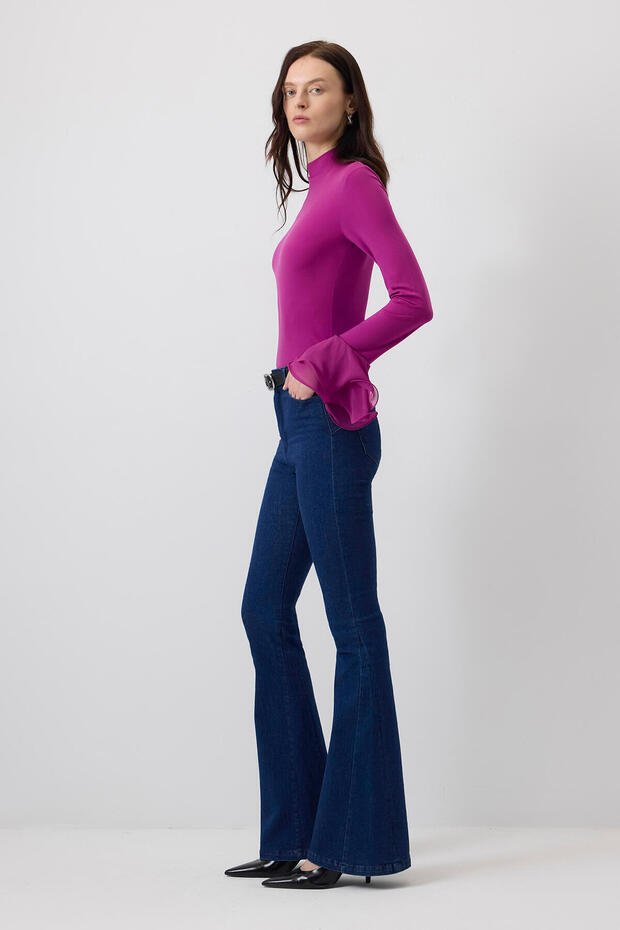 ŞİFON KOLLU ÖRME BLUZ - 4