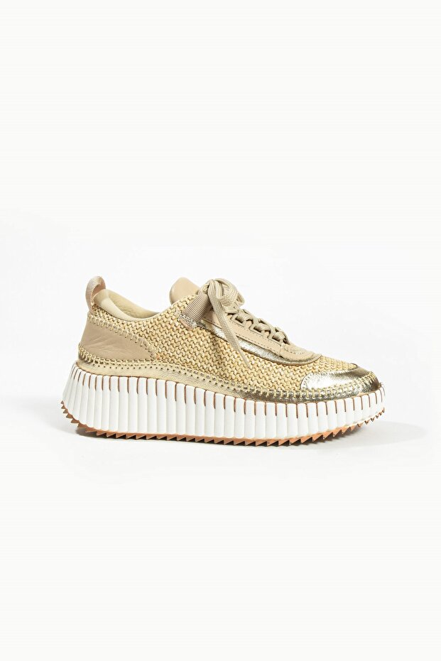 Afrid Beige Straw-Skin Women's Sneakers