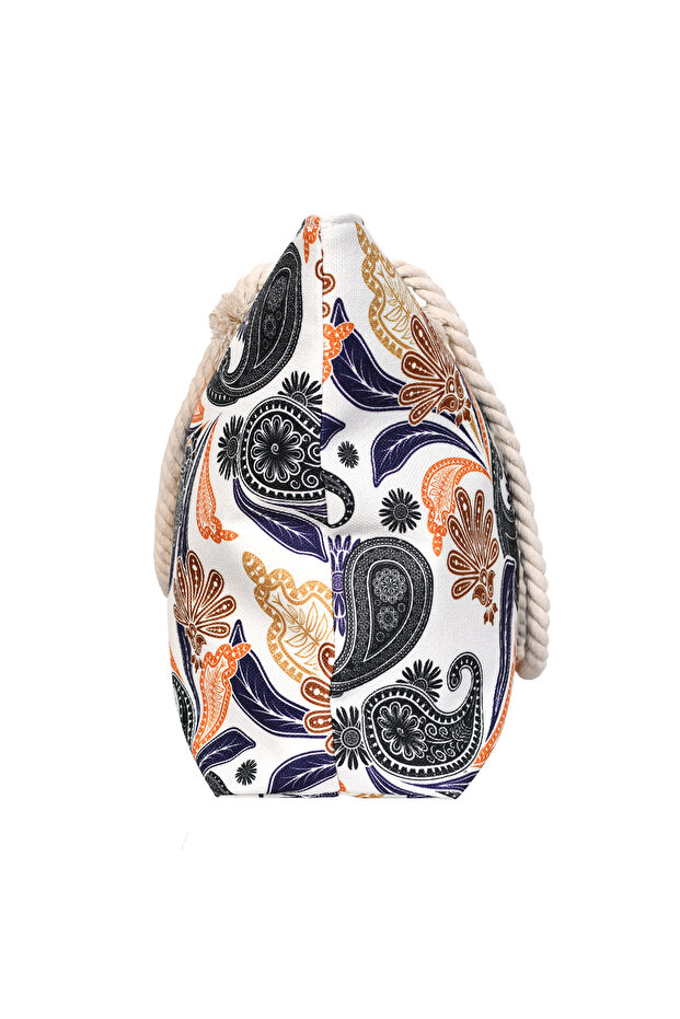 Stylish beach bag with a linen lining and a hemp rope handle, large capacity, water resistant - 3