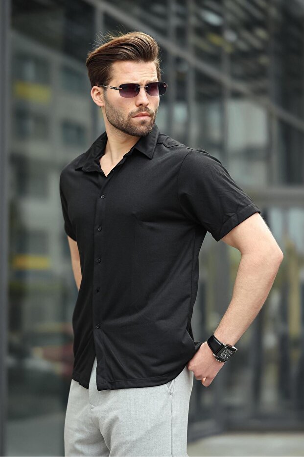 Siyah Basic Kısa Kollu Erkek Gömlek E6760 - 2