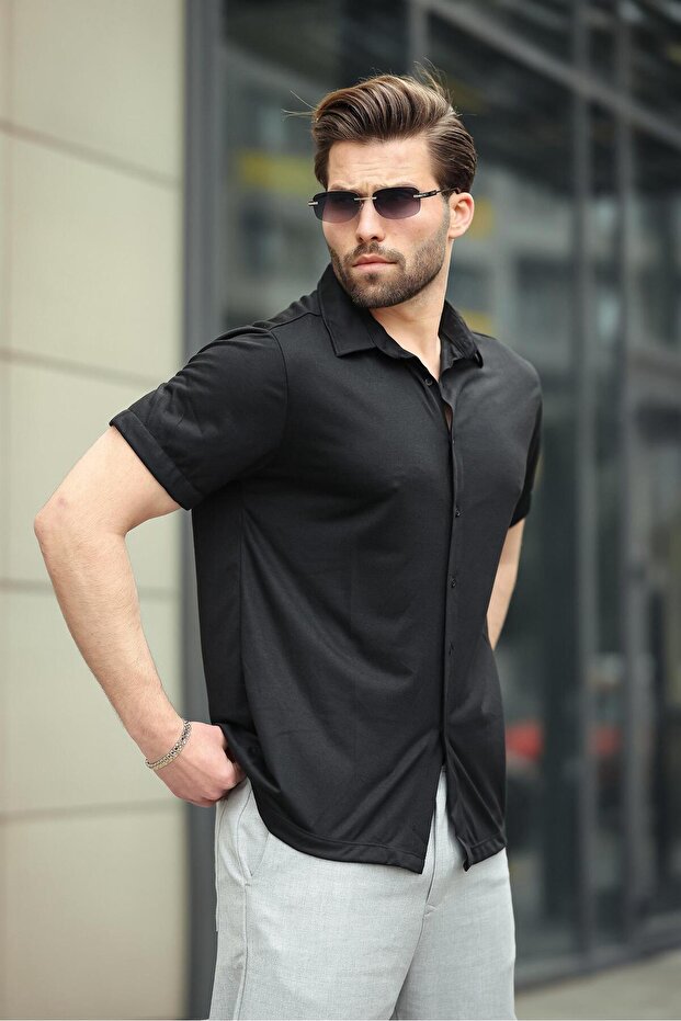 Siyah Basic Kısa Kollu Erkek Gömlek E6760 - 1