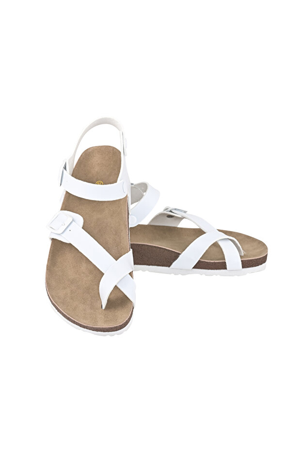 Unisex Buckle White Anatomical Sole Sandals