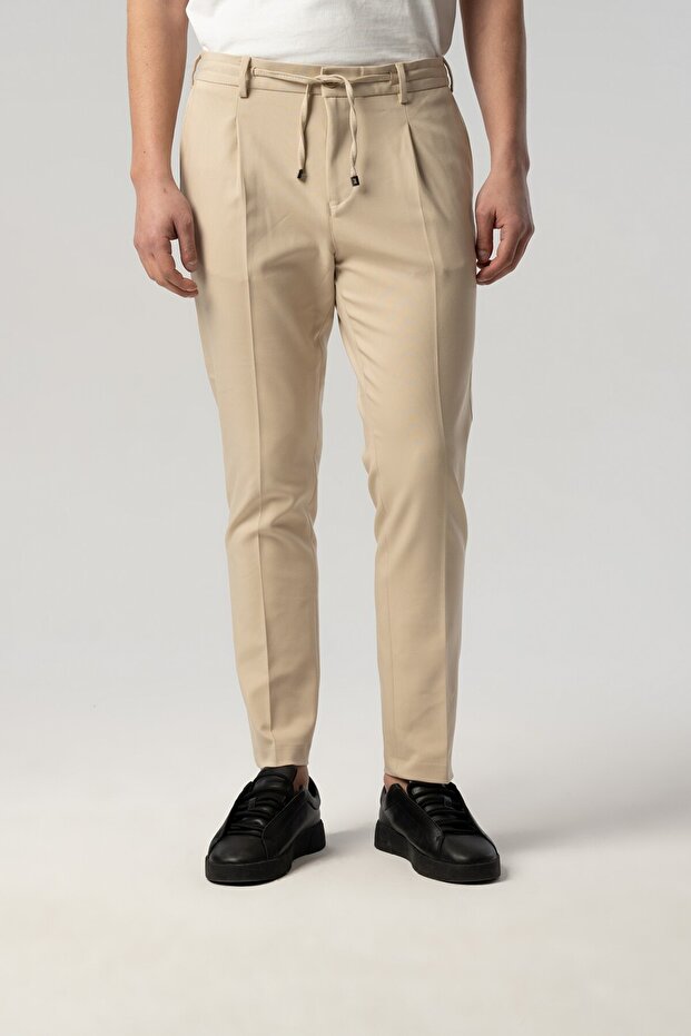 Elastic Waist Jogger Beige Trousers 2360-32