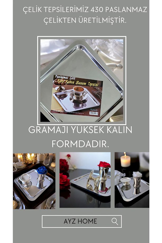 Sunum Tepsisi 21*21/ Lokumluk/Gül Kovası/ Kadife Gül Set -(SÖZ, NİŞAN ,İSTEME,KAHVE SUNUM) - 3