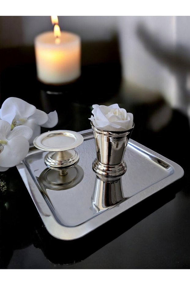 Presentation Tray 21*21/ Turkish Delight Cup/ Rose Bucket/ Velvet Rose Set -(WORD, ENGAGEMENT, DESIGN, COFFEE PRESENTATION)