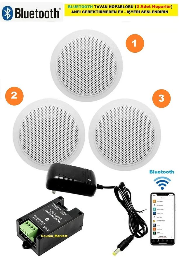 TAVAN HOPARLÖR SETİ BLUETOOTH ÖZELLİKLİ (3 TAVAN HOPARLÖR) ANFİ KULLANMADAN EV-İŞYERİNİ SESLENDİRİN - 1
