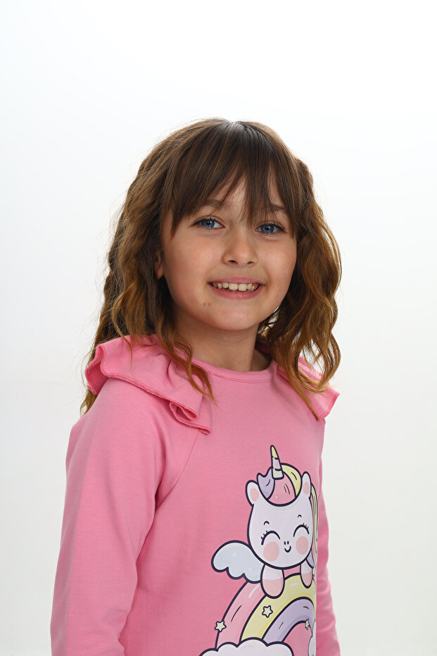Kız Çocuk Elbise Unicorn Baskılı Uzun Kollu - 2