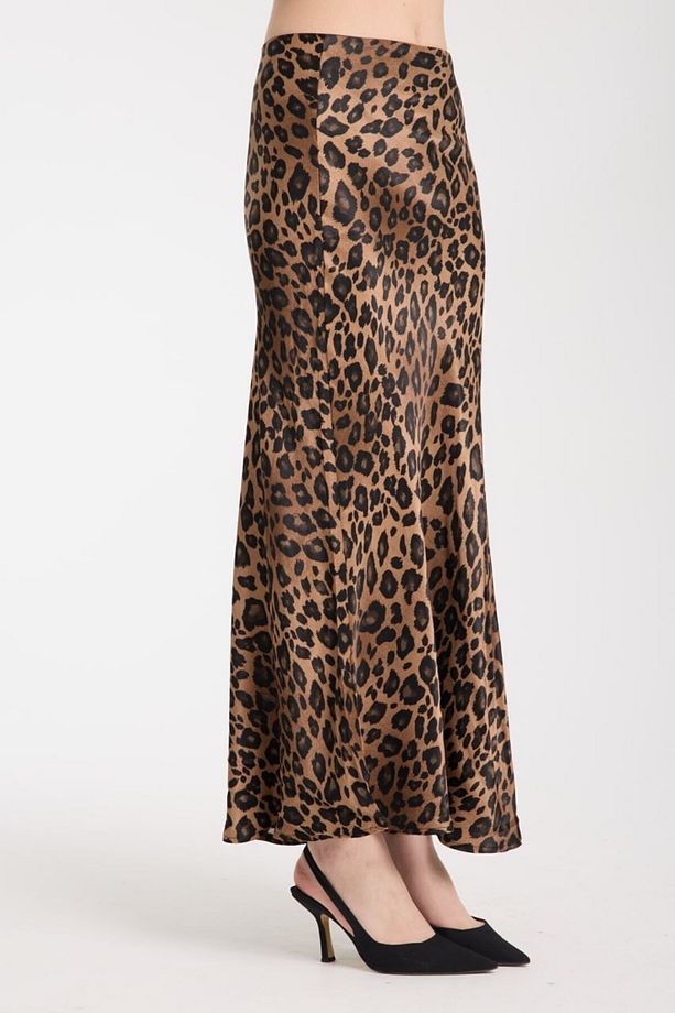Saten Kumaş Midi Boy Leopar Kadın Etek - 4