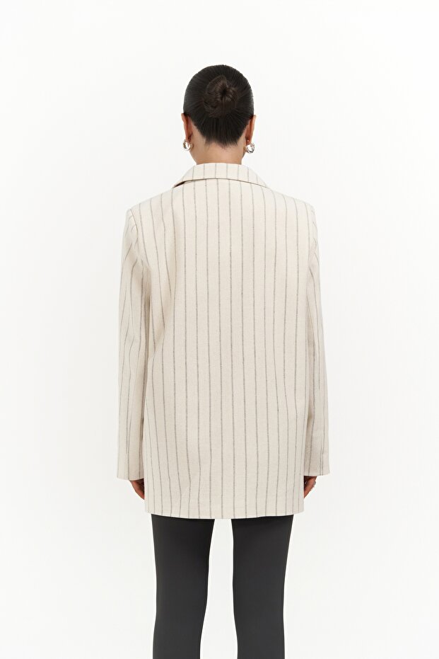 Μπεζ Basic Blazer Juba Smoked ριγέ - 4