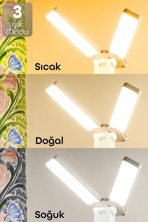 Şarjlı Masa Lambası 3 Renk 40 LED Renk Katlanır Ayarlı Dokunmatik Dimmerli Çalışma Okuma Işığı PR18 - 6
