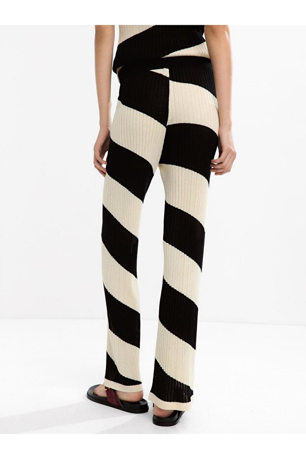 Çizgili Örme Pantolon - 4