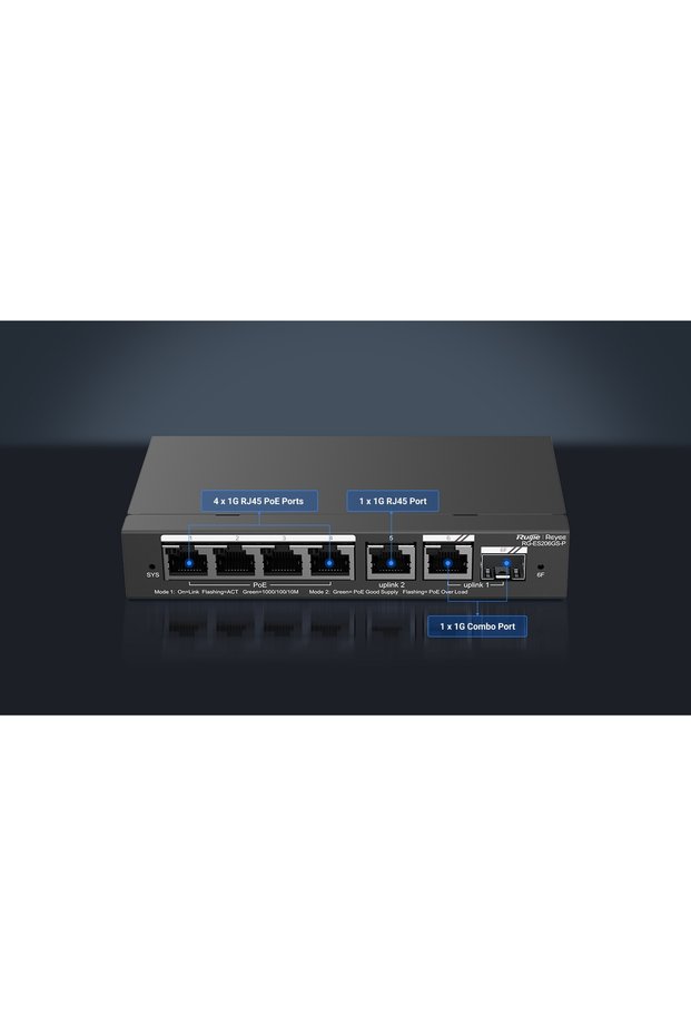 Reyee Rg-Es206Gs-P 4 Port 10/100/1000 4 Port Poe+ 1Xge Uplink 1 X Sfp 54W Rujie Cloud Management