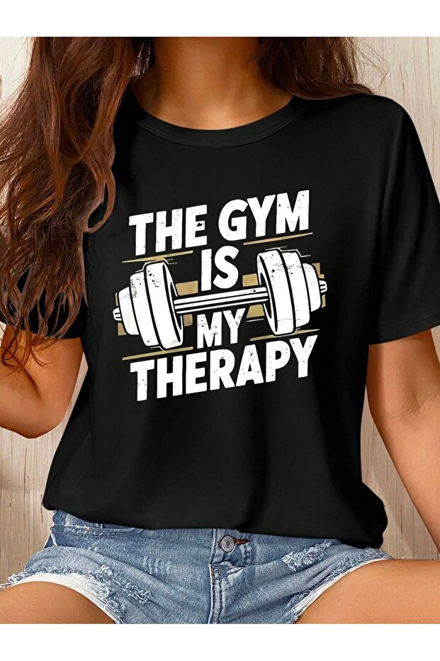 Oversize the Gym Is My Therapy Athlete Printed Crew Neck T-Shirt