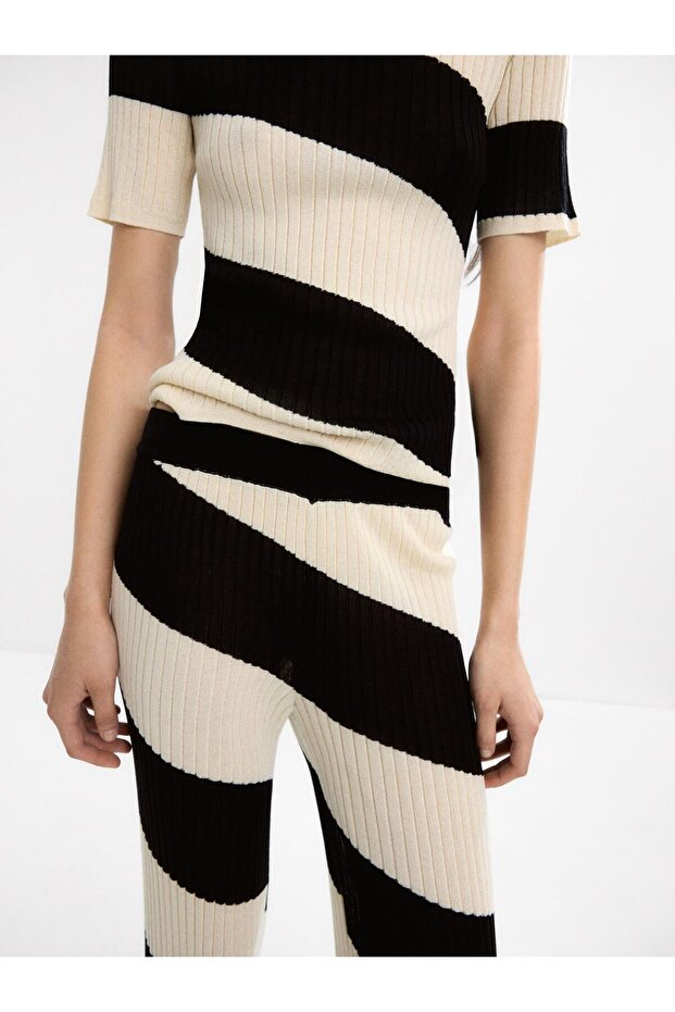 Çizgili Örme Pantolon - 5