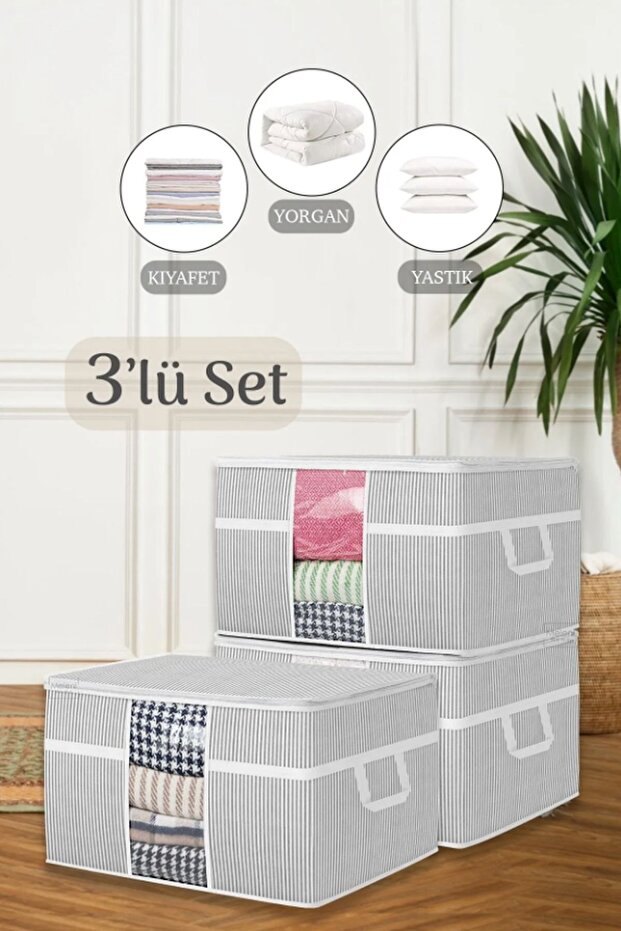 3 Pieces Mega Size Window Clothes Quilt Pillow Storage Bag 75X40X40 cm