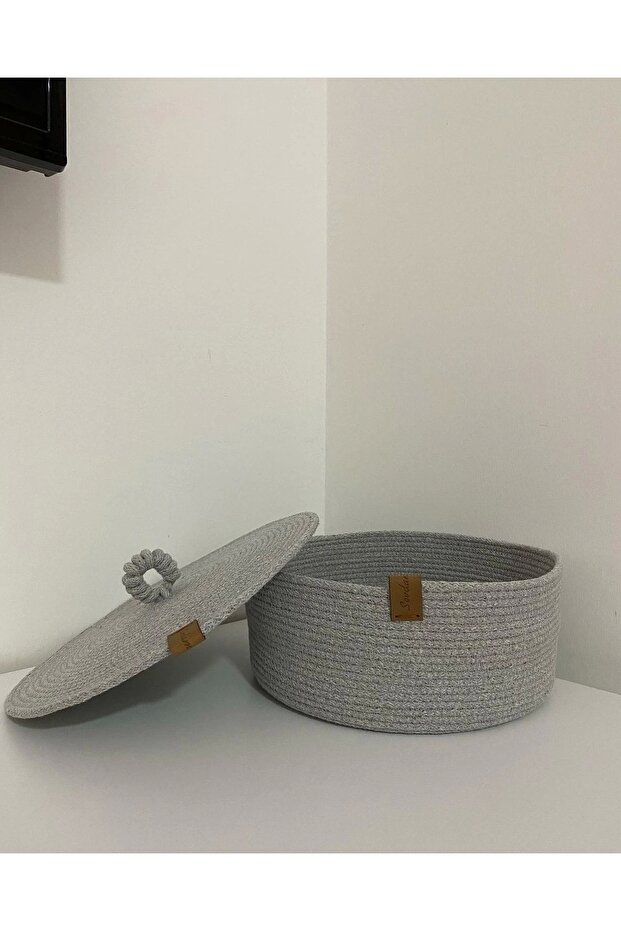 Gray Flat Lid Multi-Purpose Basket, Decorative Basket, Cotton Basket, Wicker Basket, Rope Basket
