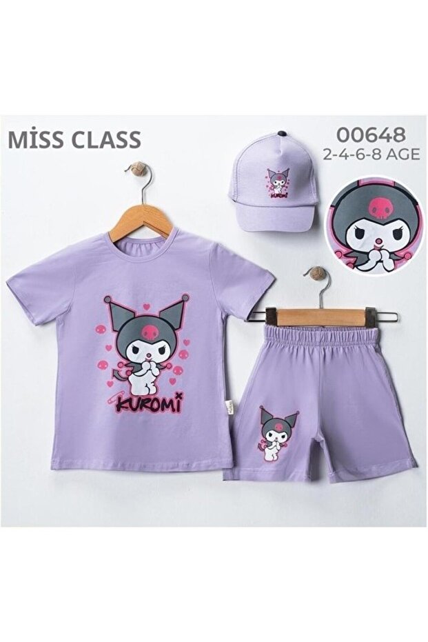 Girl's Kuromi Printed Hat and Short Bottom Suit 2-8 Years