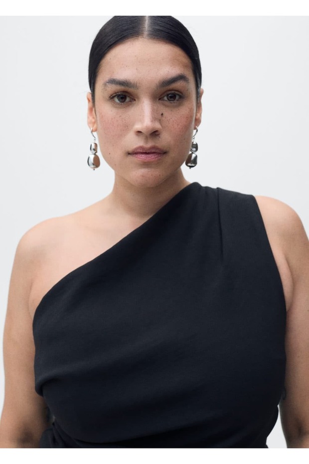 Drape detaylı asimetrik tulum - 5