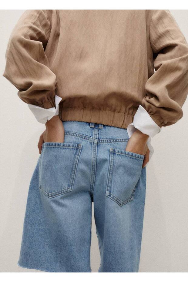 Paçaları dikişsiz denim bermuda şort - 7