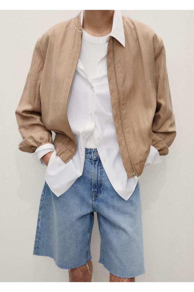 Paçaları dikişsiz denim bermuda şort - 1