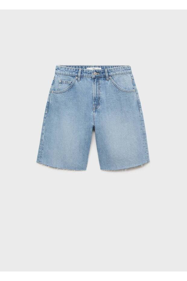 Paçaları dikişsiz denim bermuda şort - 3