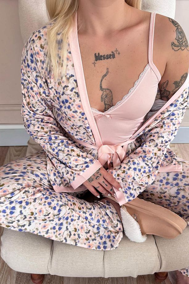 Şeftalı Soft Color Breeze Exclusive Örme Sabahlıklı Kadın Pijama Takım - 5